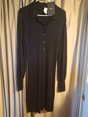 Lole Black Ribbed Polo Knit Dress